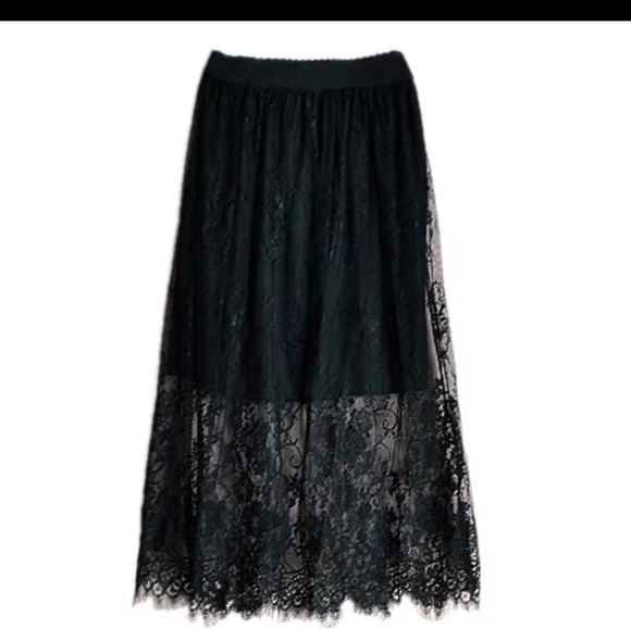 Black floral lace mini midi skirt - Picture 3 of 5